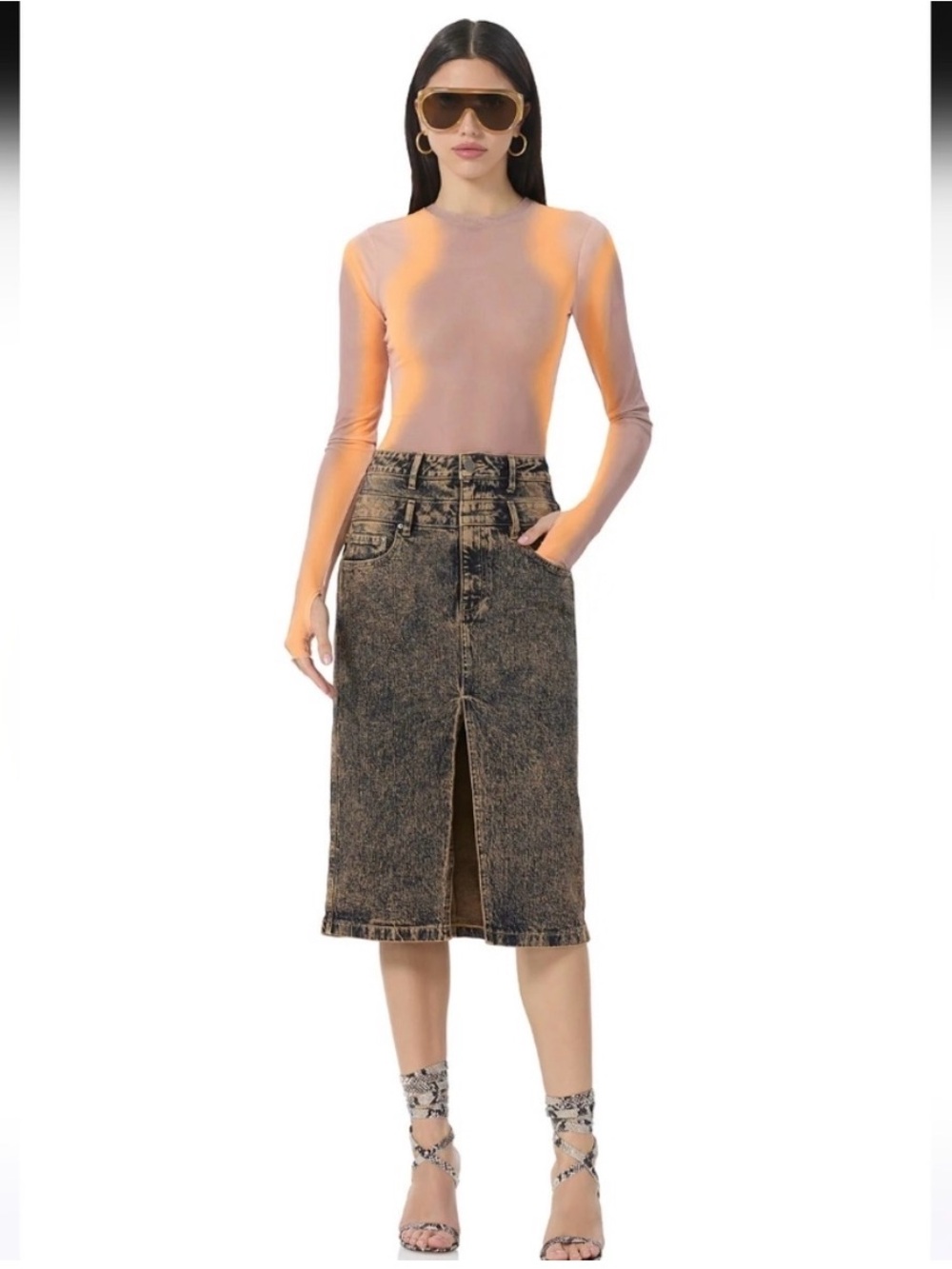 NWT AFRM Maison Midi Praline OD Wash Skirt size 24